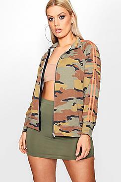 Boohoo Plus Jas Camo Sport Stripe Funnel Neck Zip Hoody