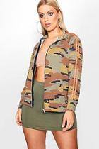 Boohoo Plus Jas Camo Sport Stripe Funnel Neck Zip Hoody