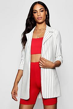 Boohoo Ava Stripe Longline Blazer