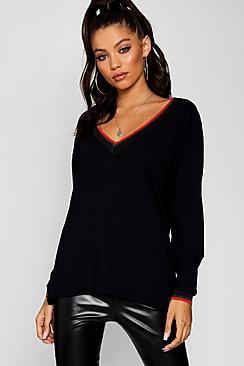 Boohoo V Front Sports Tape Long Sleeve T-shirt