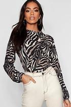 Boohoo Tiger Pleated Neck Woven Blouse