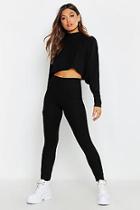 Boohoo Crop Batwing Boxy Rib Knit Lounge Set