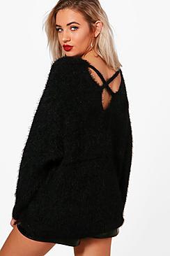 Boohoo Sadie Eyelash Cross Back Jumper