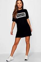 Boohoo Petite Beth Woman Box Slogan T-shirt Dress