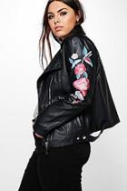 Boohoo Plus Sadie Embroidered Biker Jacket