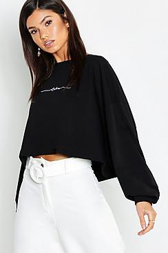 Boohoo Cotton Slogan Embroidered Long Sleeve T-shirt