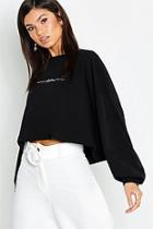 Boohoo Cotton Slogan Embroidered Long Sleeve T-shirt