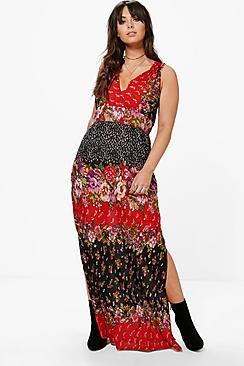 Boohoo Plus Jasmine Mixed Print Woven Maxi Dress