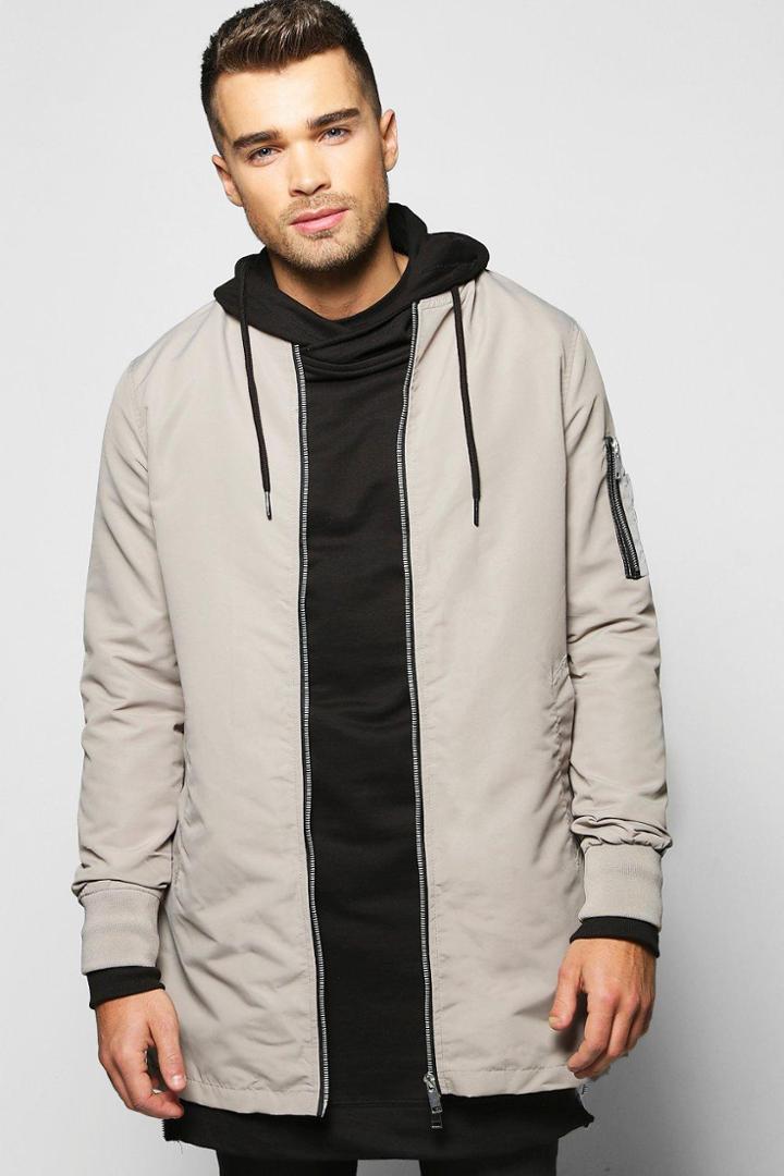 Boohoo Longline Single Colour Bomber Jacket Grey