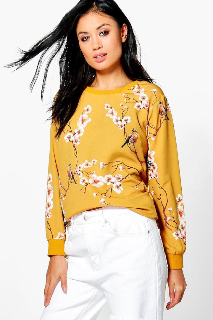 Boohoo Suzzie Woven Printed Sweat Shirt Mustard