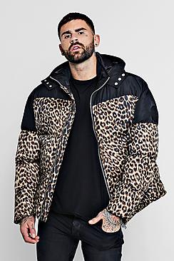 Boohoo Leopard Print Contrast Puffer