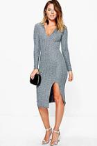 Boohoo Rebecca Deep Plunge Side Slit Midi Dress