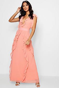 Boohoo Boutique  Waterfall Ruffle Maxi Dress