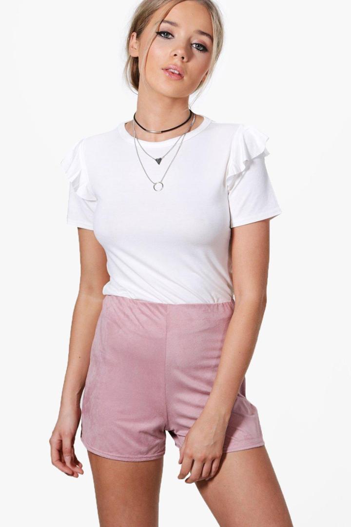 Boohoo Tamara Suedette Flippy Shorts Nude