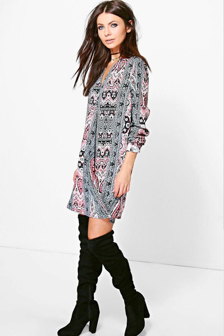 Boohoo Lilibeth Monochrome Paisley Wrap Dress Multi