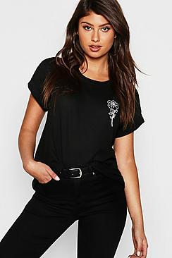 Boohoo Rose Pocket Print T-shirt