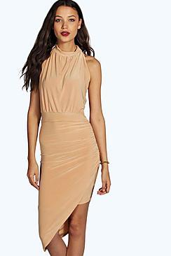 Boohoo Tall Darcy High Neck Side Slinky Dress