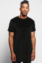 Boohoo Longline Velour T-shirt With Side Zips Black