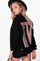 Boohoo Sally Slim Fit Aztec Back Denim Jacket