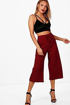 Boohoo Eva Tie Waist Crepe Culottes