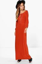 Boohoo Rosie Strappy Off Shoulder Maxi Dress Spice