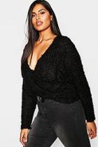 Boohoo Plus Wrap Front Fluffy Knit Jumper