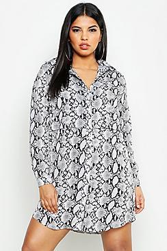 Boohoo Plus Snake Oversized Shirt Dress