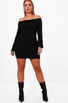 Boohoo Plus Isobel Frill Sleeve Bardot Bodycon Dress