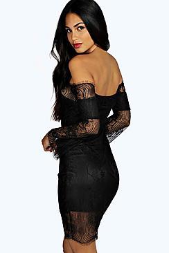 Boohoo Boutique Iris Off Shoulder Lace Bodycon Dress