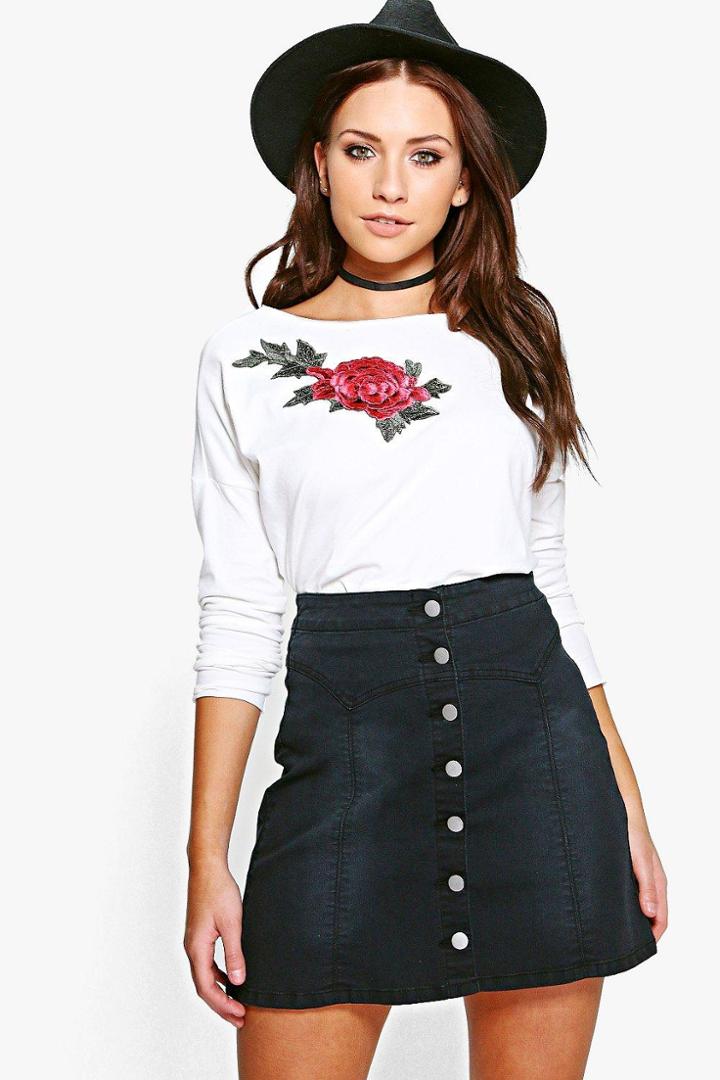 Boohoo Ali Applique Flower Sweatshirt White