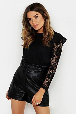 Boohoo Lace Sleeve Woven Top
