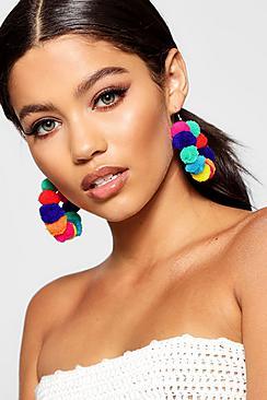 Boohoo Hannah Multi Pom Hoop Earrings