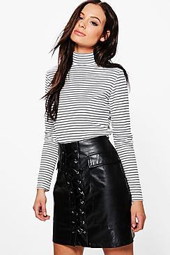 Boohoo Scarlett Striped Roll Neck Top