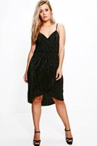 Boohoo Plus Suzie Pleated Wrap Front Midi Dress Black