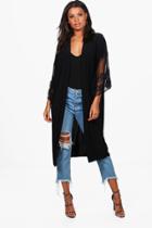 Boohoo Christina Maxi Lace Sleeve Kimono Black