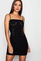 Boohoo Di Contrast Stitch Sqaure Neck Bodycon Dress