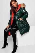 Boohoo Coated Hooded Puffer Jacket