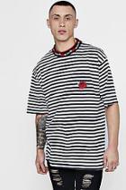 Boohoo Oversized Rose Embroidered Stripe T-shirt