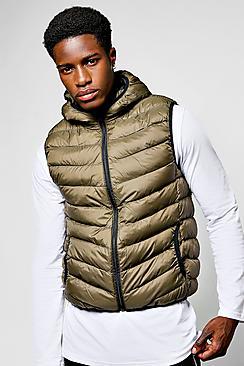 Boohoo Khaki Hooded Gilet With Chevron Quilting