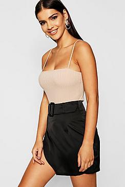 Boohoo Belted Satin Wrap Mini Skirt
