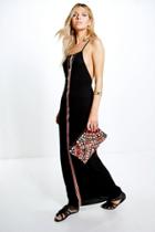 Boohoo Savannah Tape Front Ethnic Maxi Dress Black