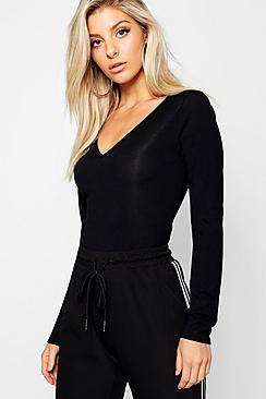 Boohoo Basic V Neck Long Sleeve Top