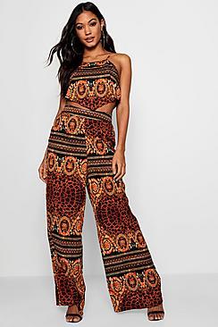 Boohoo Bonnie Animal Scarf Print Top And Trouser Set