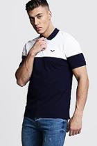 Boohoo Colour Block Pique Polo With Embroidery