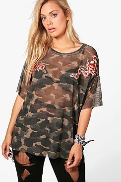 Boohoo Plus Claire Embroidered Camo Tee