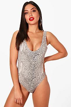 Boohoo San Carlos Snake Print Scoop Swimsuit