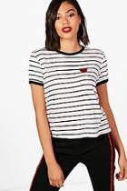 Boohoo Heart Emroidered Stripe Tee