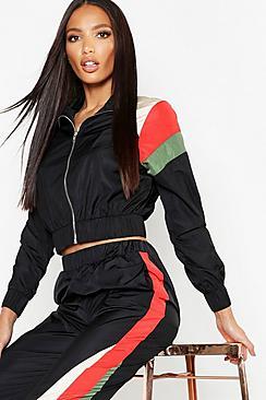 Boohoo Stripe Shell Zip Detail Tracksuit Top