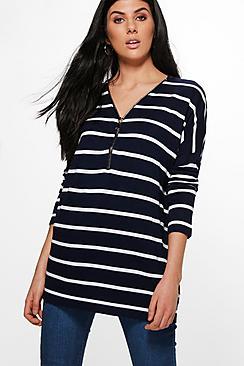 Boohoo Danielle Zip Up Stripe Jumper