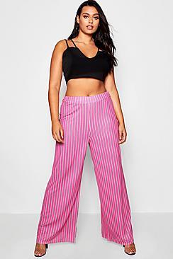 Boohoo Plus Crepe Pin Stripe Wide Leg Trousers